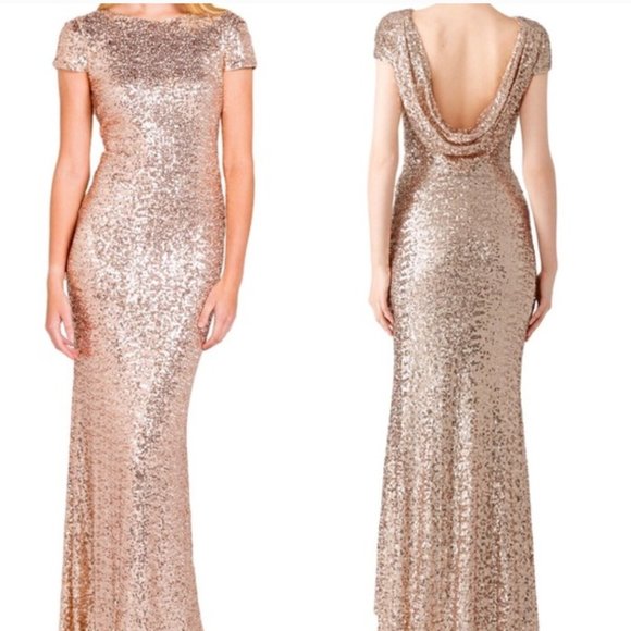Badgley Mischka Dresses Badgley Mischka Rose Gold Sequin Dress With